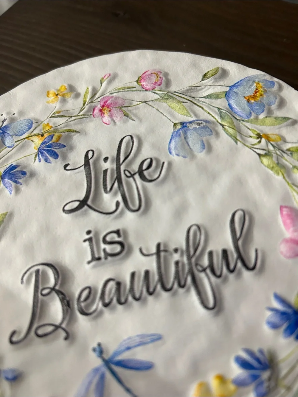 Life Is Beautiful Floral Round yard Plaque - Pastel Colors